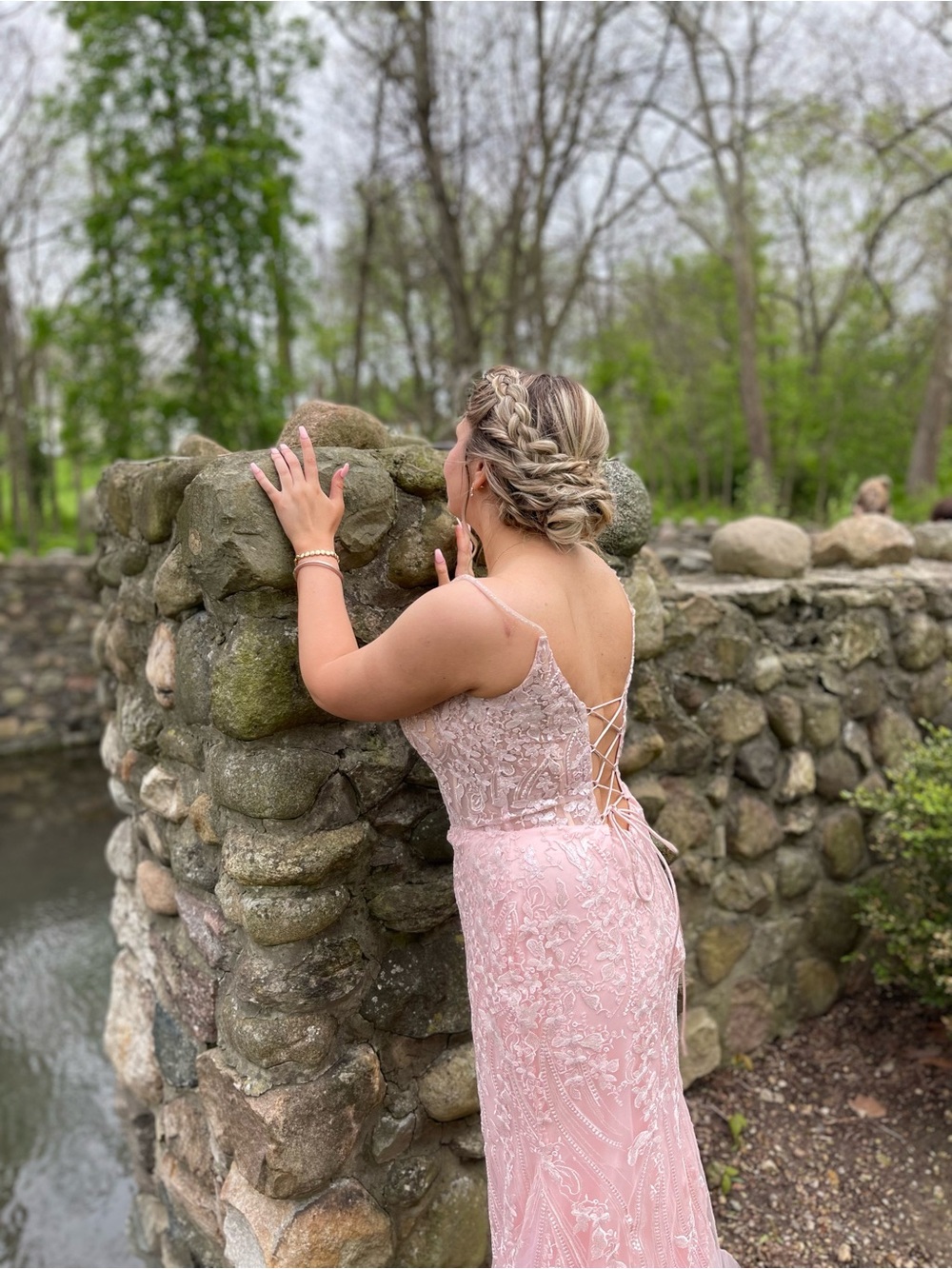 Sherri Hill Blush Pink Beaded Lace Prom Gown